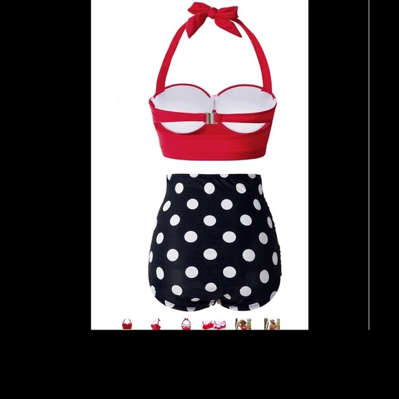 Cherry cat 50s Retro bikini swimsuit 14/16 - Picture 2 of 7